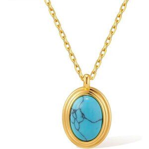 Gold Pendant Necklace Chunky Gemstone Necklace Dangle Necklace Women Jewelry Gif